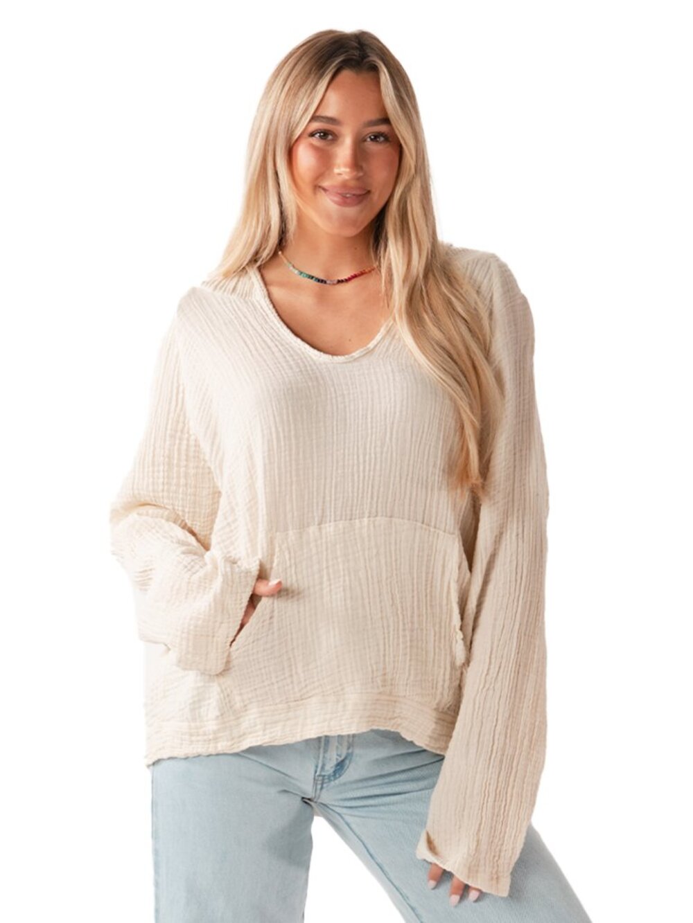 Lotus and Luna: NWT Cream Baja Pullover Boho Cotton Top Small